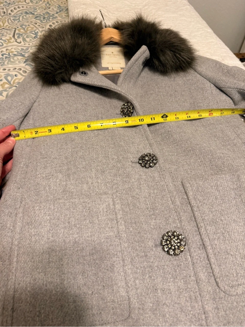 kate spade Gray Coat with Faux Fur Collar & Cuffs